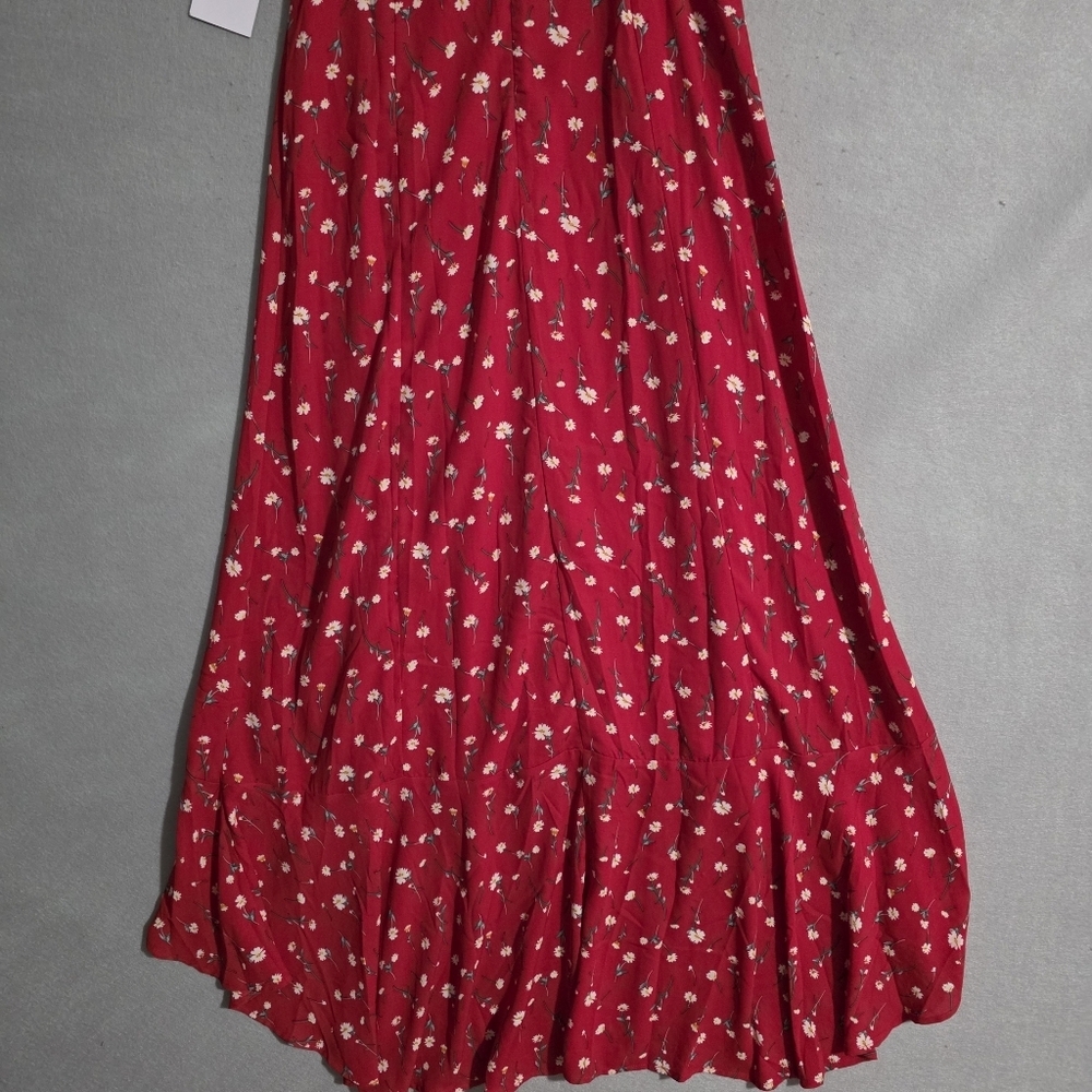 NWT If By Sea Anthropologie Red Floral Off The Shoulder Maxi Dress Size Medium - Picture 10 of 10